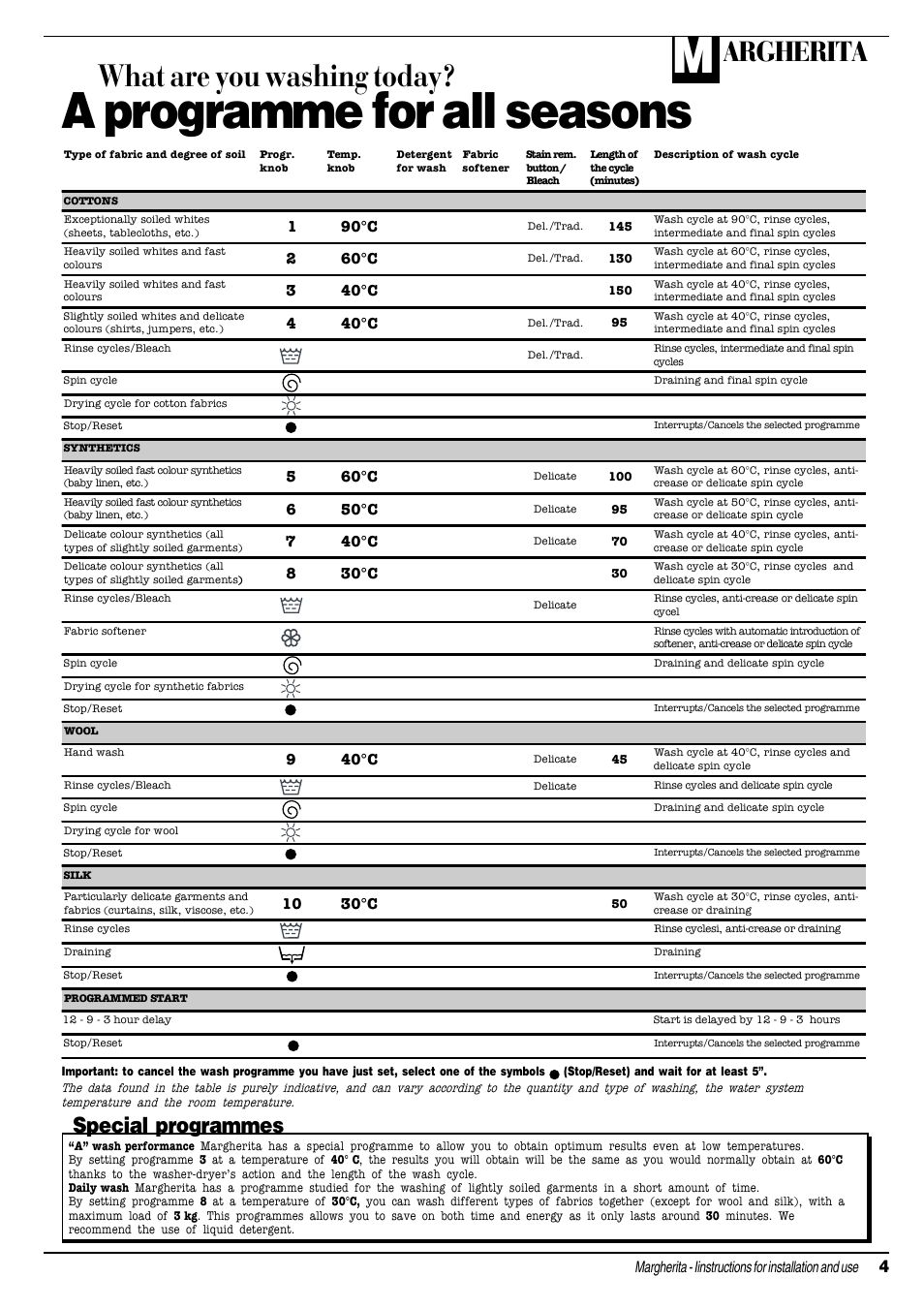 A programme for all seasons, What are you washing today, Argherita | Special programmes | Ariston AWD 12 User Manual | Page 5 / 20