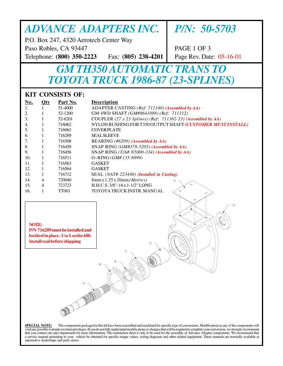 Advance Adapters 50-5703 User Manual | 3 pages