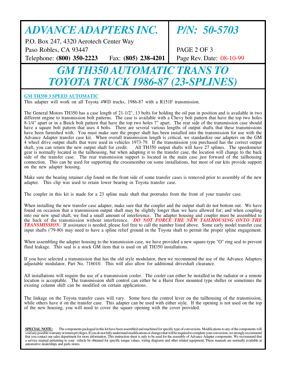 Advance Adapters 50-5703 User Manual | Page 2 / 3