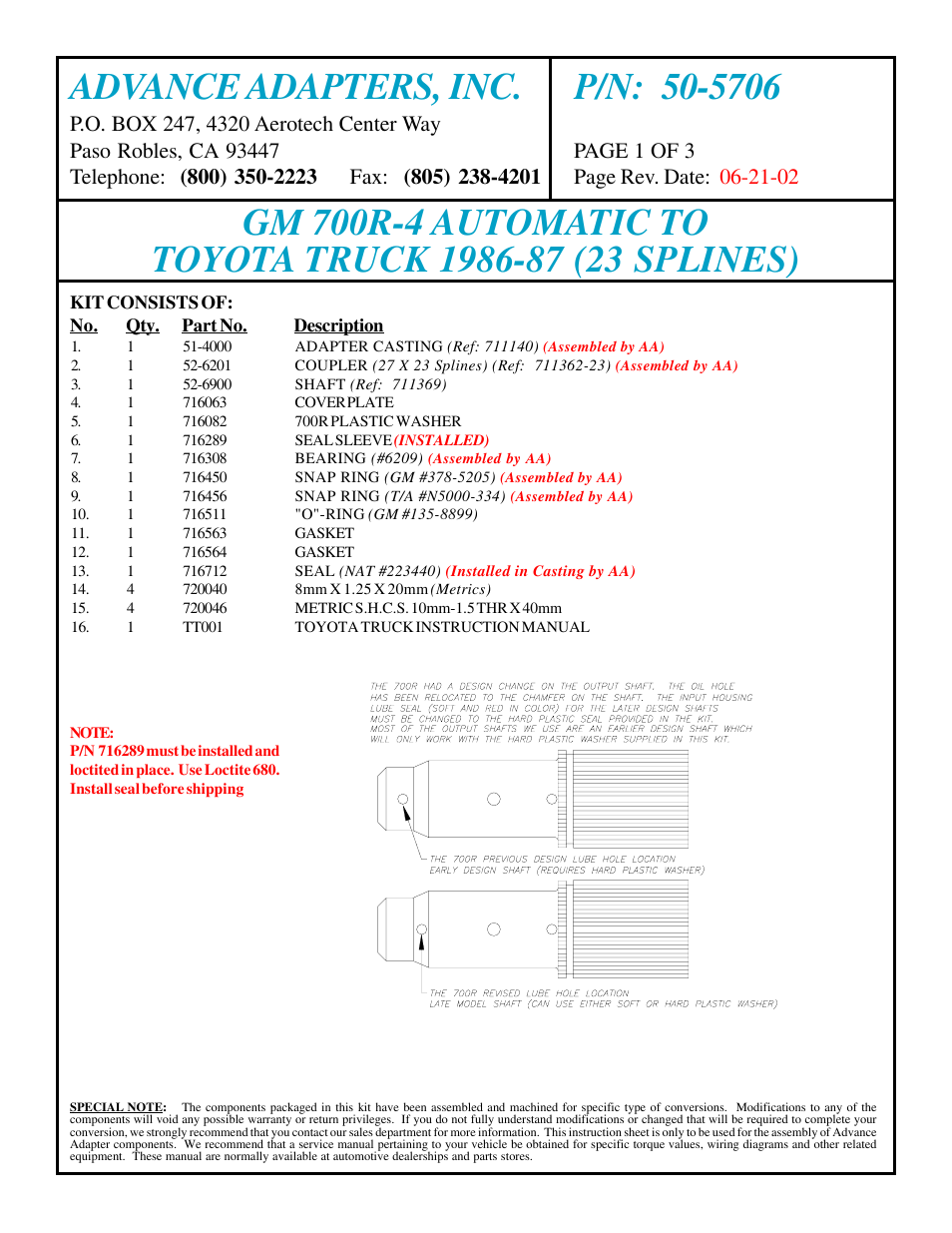 Advance Adapters 50-5706 User Manual | 3 pages