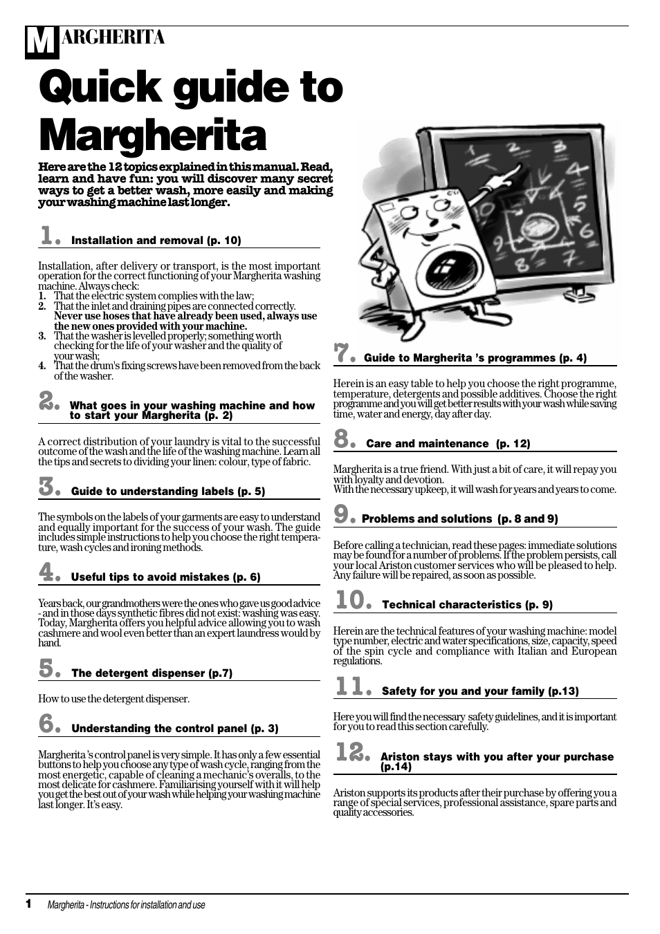 Quick guide to margherita, Argherita | Ariston MARGHERITA A 1234 User Manual | Page 2 / 16