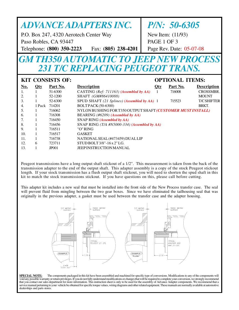 Advance Adapters 50-6305 User Manual | 3 pages