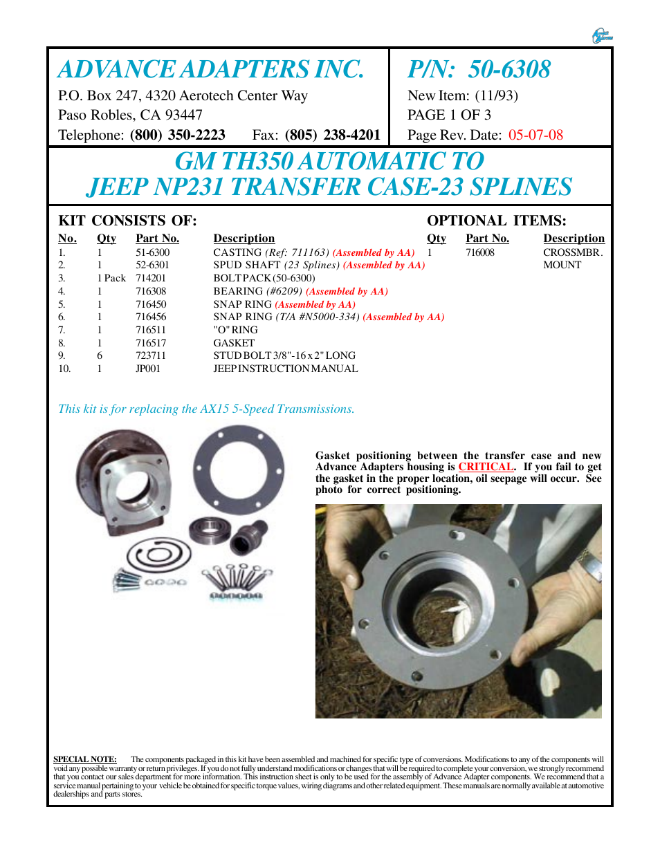 Advance Adapters 50-6308 User Manual | 3 pages