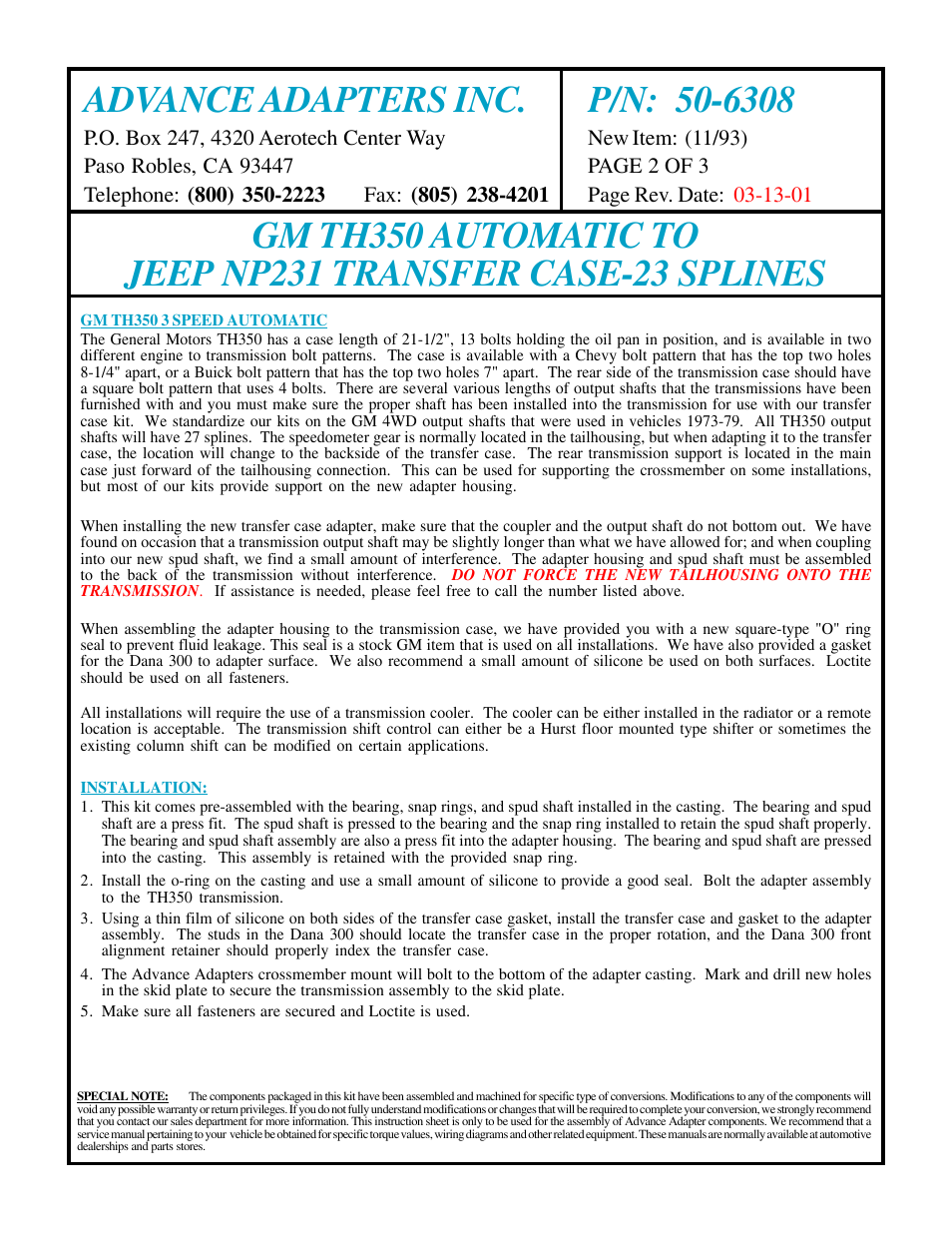 Advance Adapters 50-6308 User Manual | Page 2 / 3