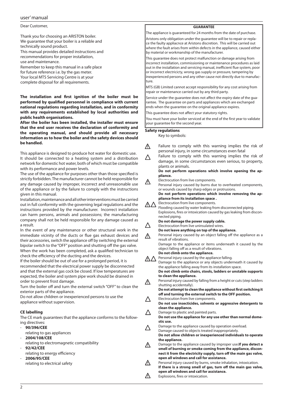 User’ manual | Ariston 47-116-52 User Manual | Page 2 / 8