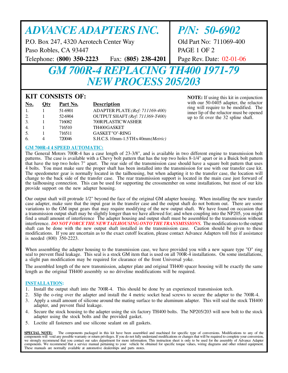 Advance Adapters 50-6902 User Manual | 2 pages