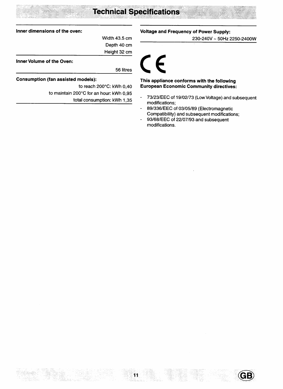 Technical specifications | Ariston FR 34 S GB User Manual | Page 11 / 12