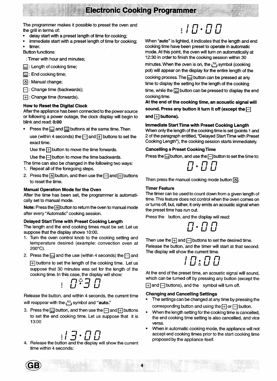 Electronic cooking programmer, I o. ri n, Ii o u u | In,nn t i u u u, I n. n ri, I n , n n, N . n n, N , n n, I n . n r i, I u \j u | Ariston FR 34 S GB User Manual | Page 4 / 12