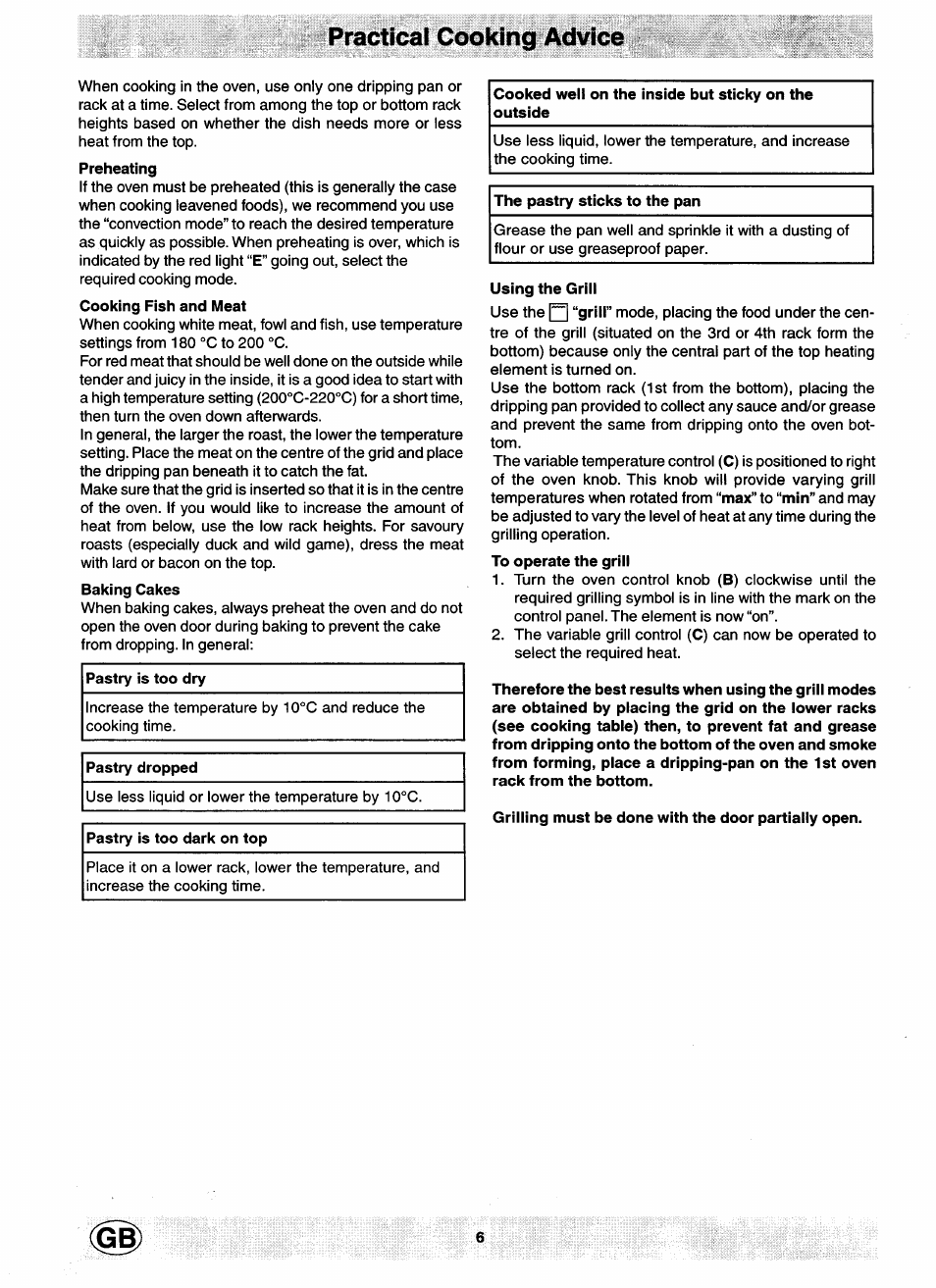 Practical cooking advice | Ariston FR 34 S GB User Manual | Page 6 / 12