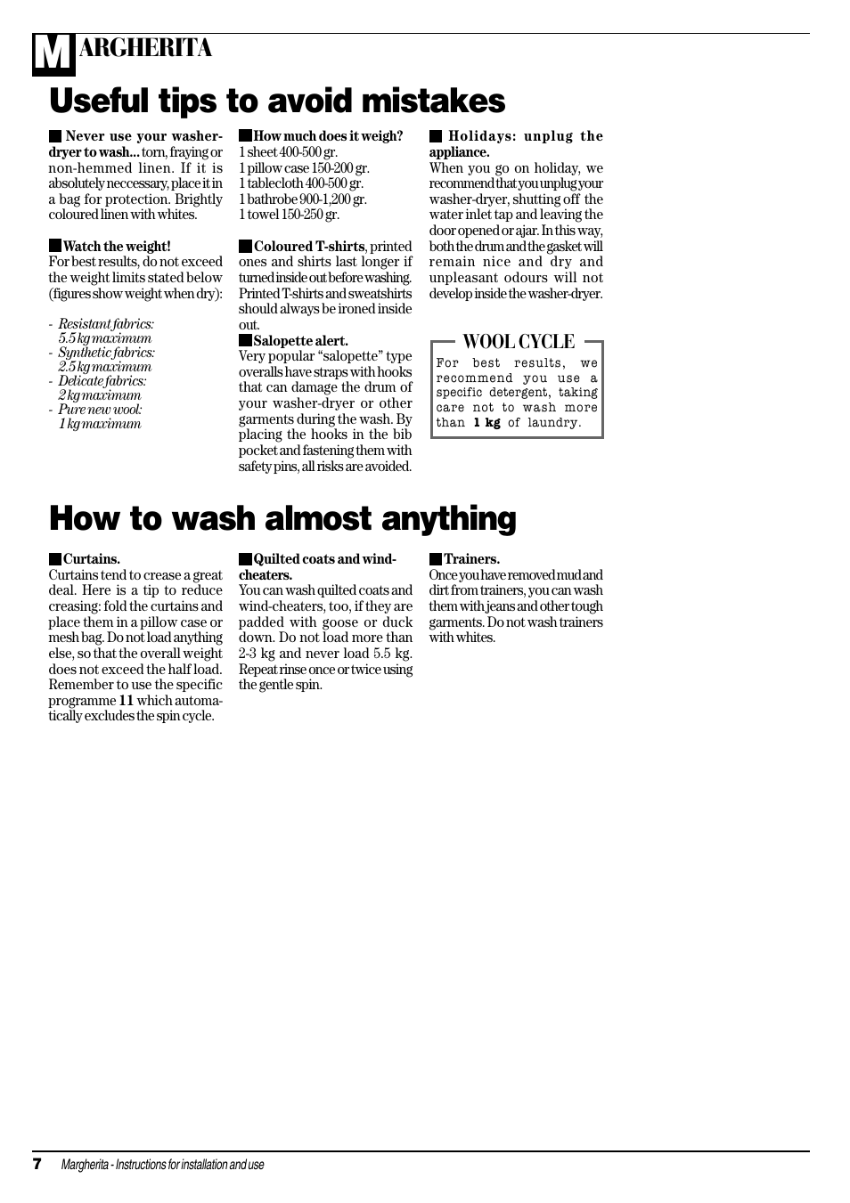 Useful tips to avoid mistakes, How to wash almost anything, Argherita | Wool cycle | Ariston ALD 10 User Manual | Page 8 / 20
