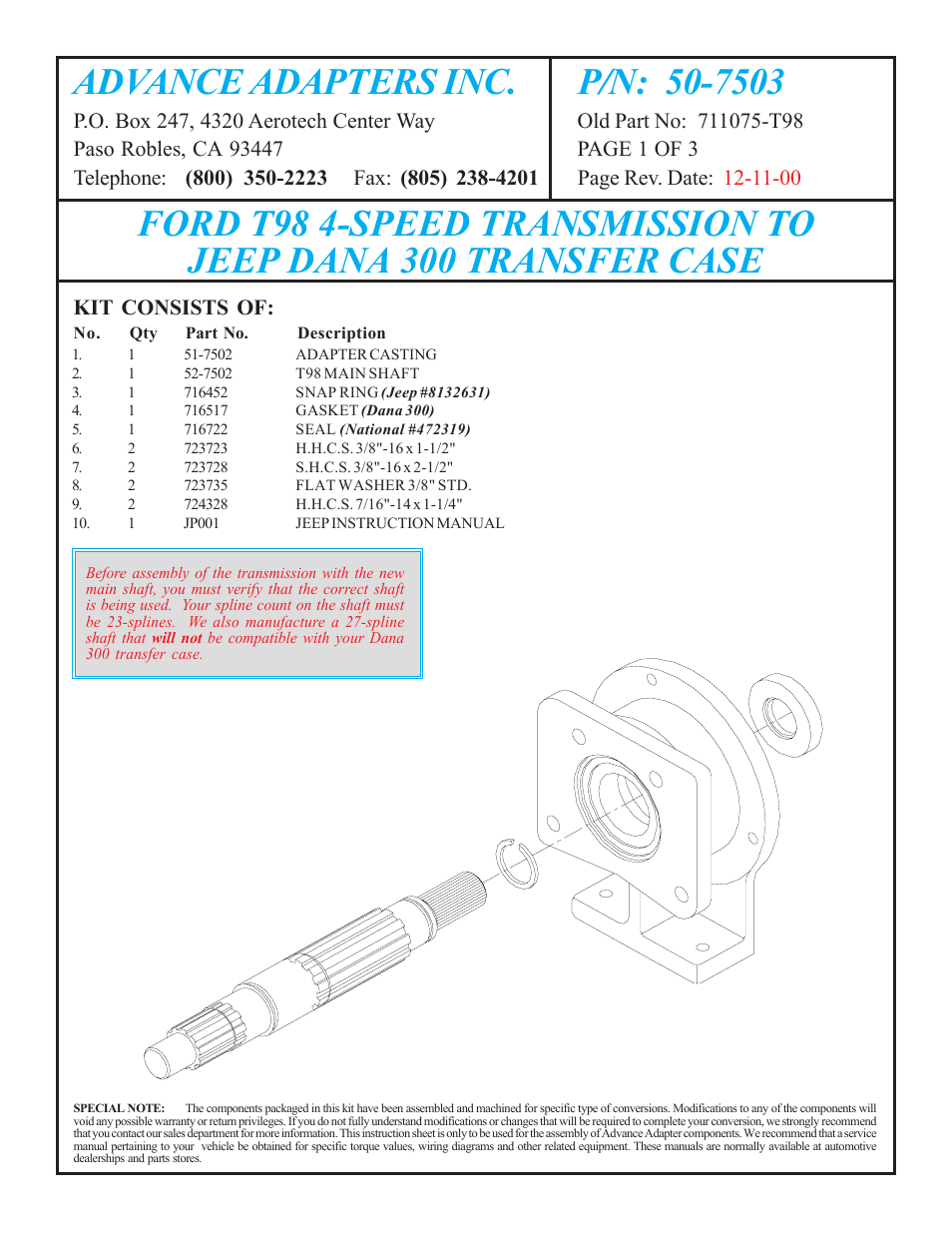 Advance Adapters 50-7503 User Manual | 3 pages