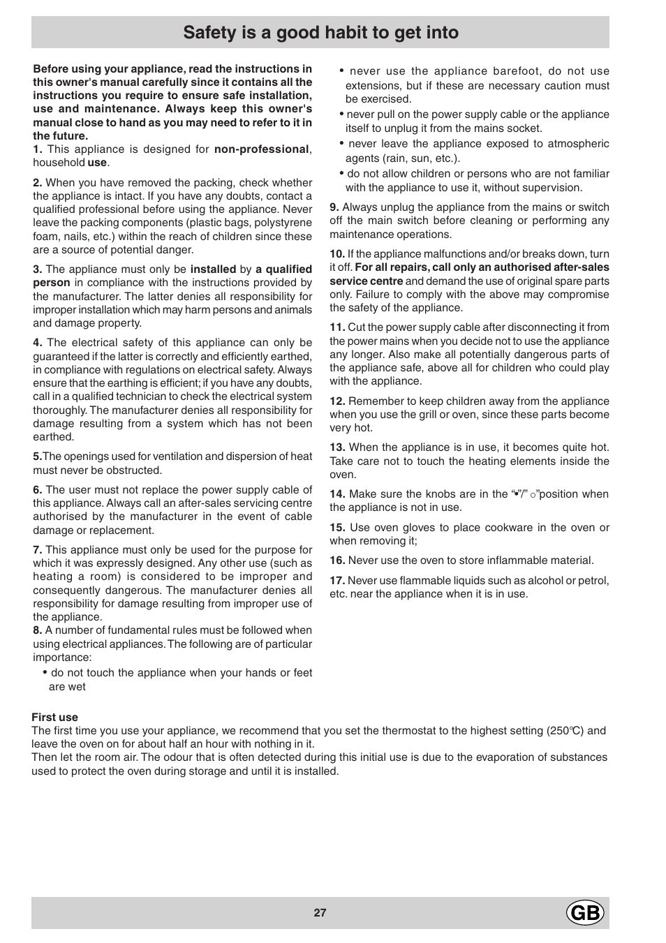 Safety is a good habit to get into | Ariston FB 86 P User Manual | Page 3 / 14