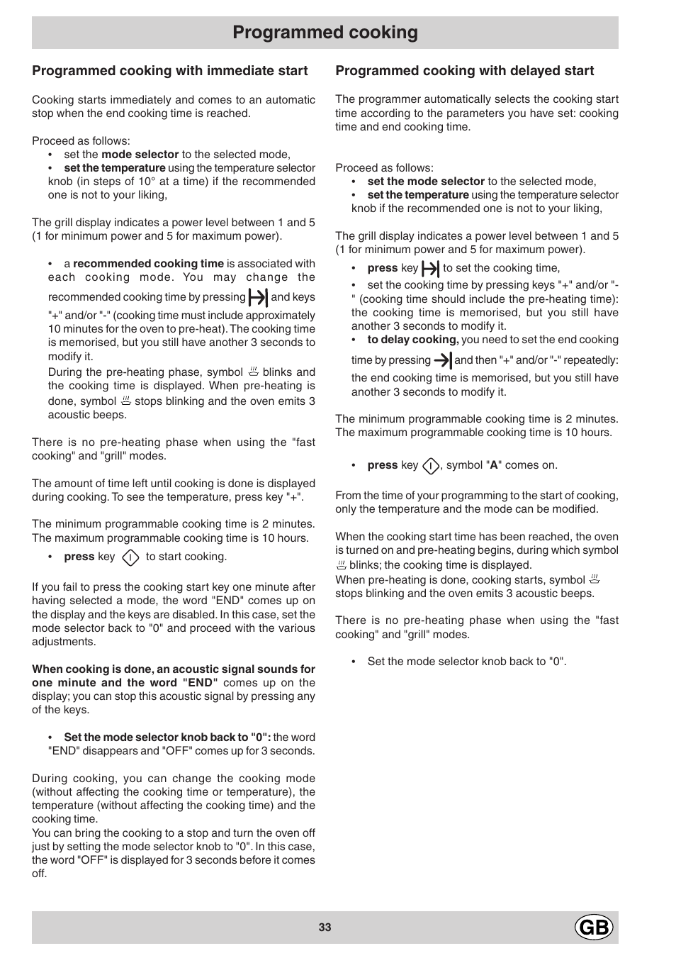 Programmed cooking | Ariston FB 86 P User Manual | Page 9 / 14