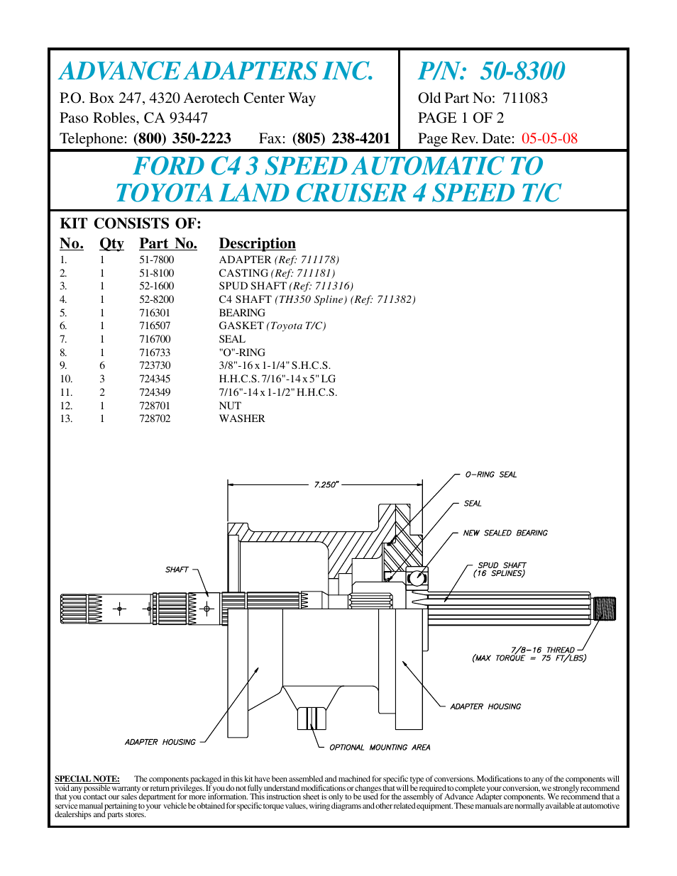 Advance Adapters 50-8300 User Manual | 2 pages