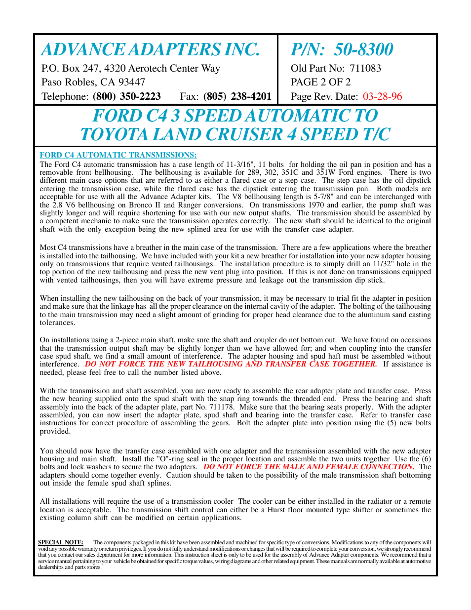 Advance Adapters 50-8300 User Manual | Page 2 / 2