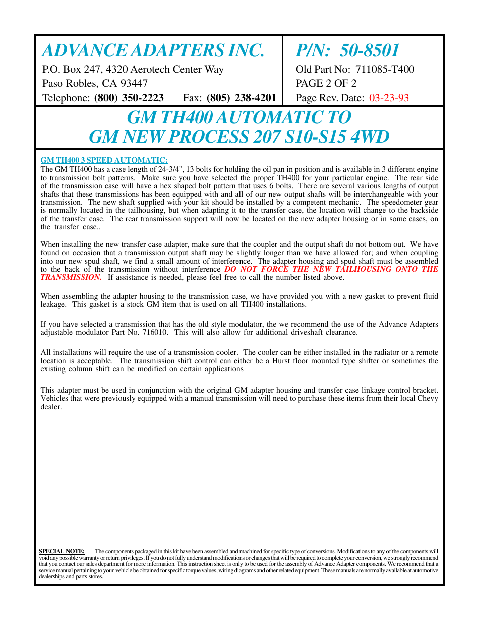 Advance Adapters 50-8501 User Manual | Page 2 / 2