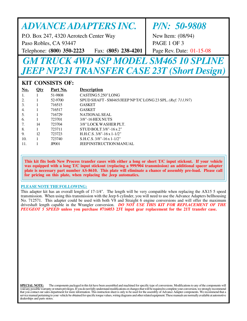 Advance Adapters 50-9808 User Manual | 3 pages