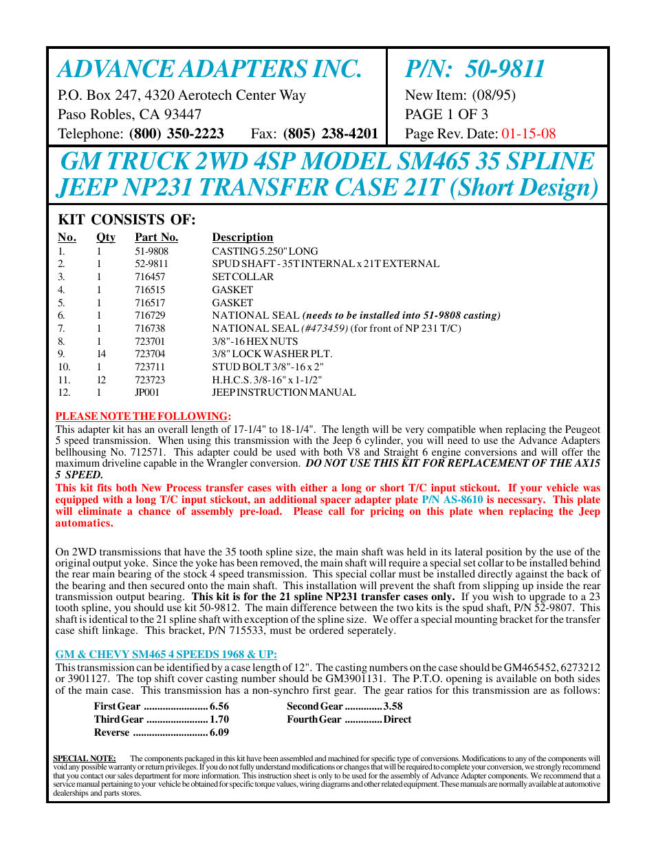 Advance Adapters 50-9811 User Manual | 3 pages