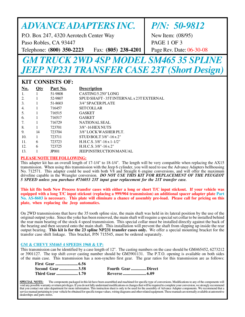 Advance Adapters 50-9812 User Manual | 3 pages