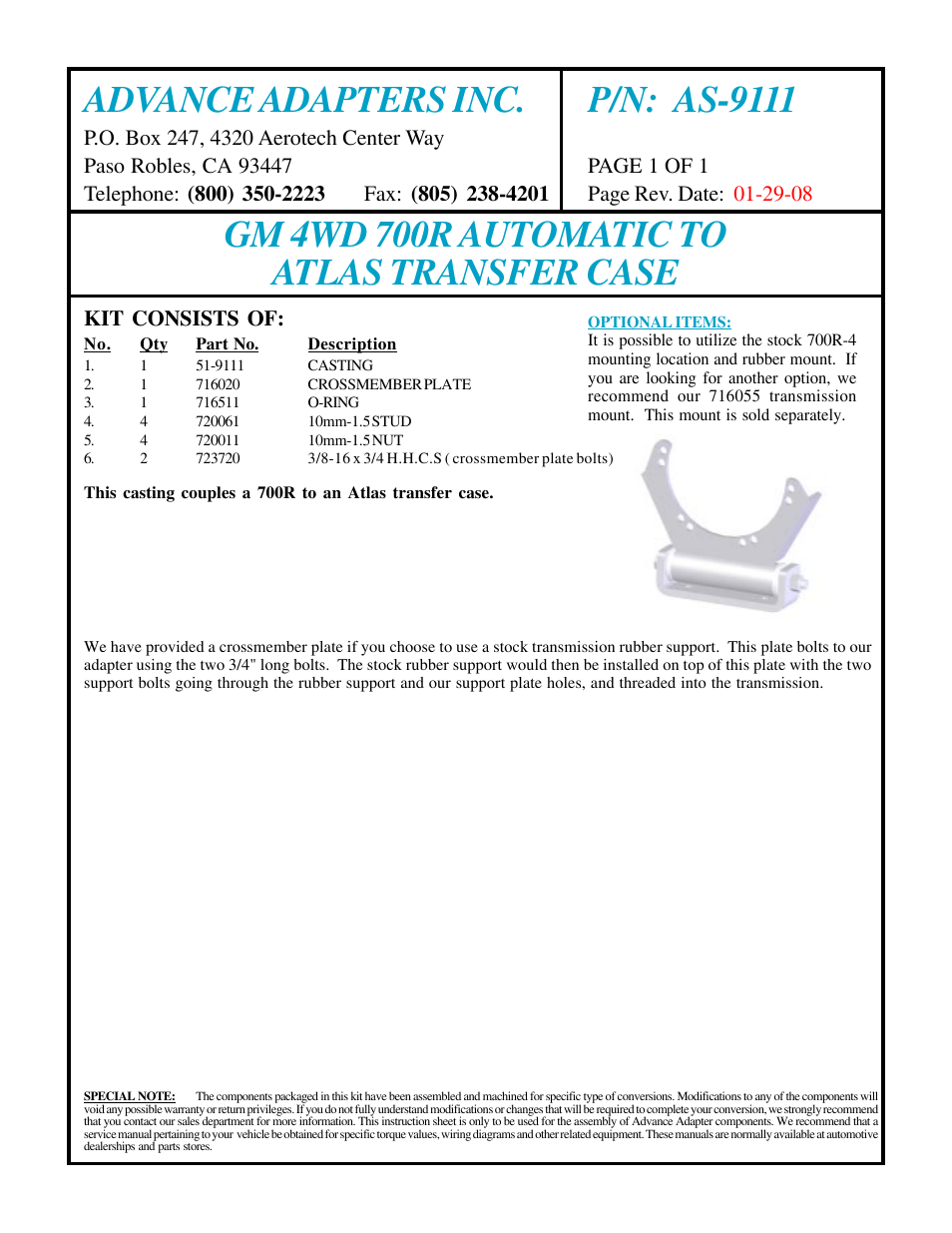 Advance Adapters AS-9111 User Manual | 1 page