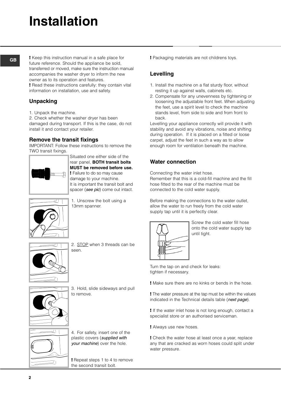 Installation | Ariston A1200WD User Manual | Page 2 / 16