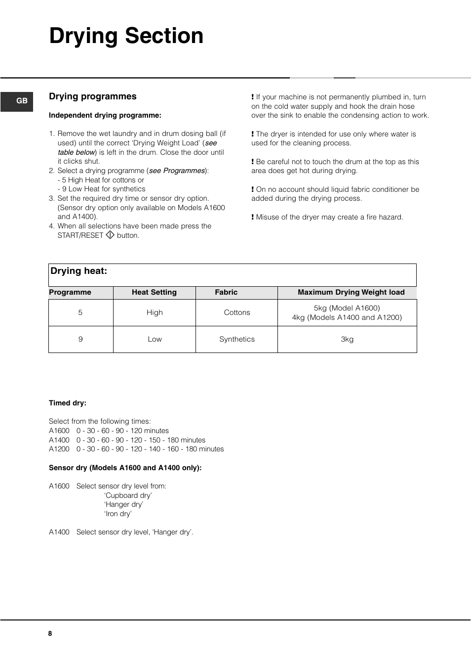 Ariston A1200WD User Manual | Page 8 / 16