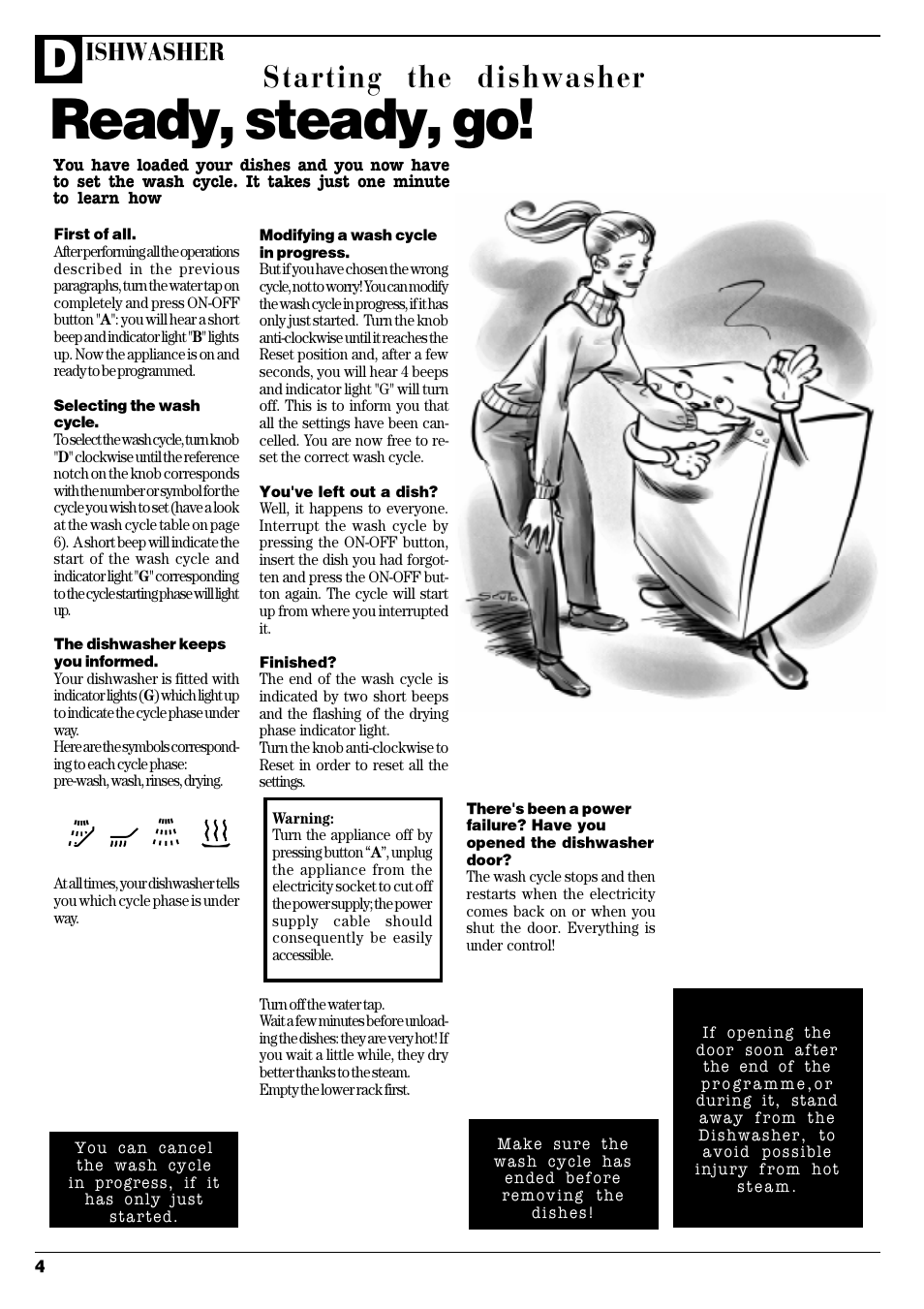Ready, steady, go, Starting the dishwasher, Ishwasher | Ariston AFA 370 User Manual | Page 6 / 16