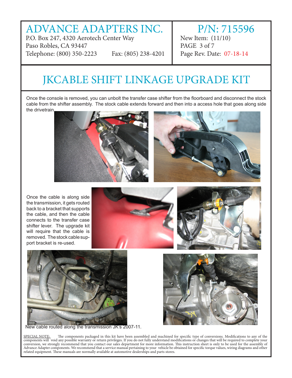 Jkcable shift linkage upgrade kit | Advance Adapters 715596 User Manual | Page 3 / 7