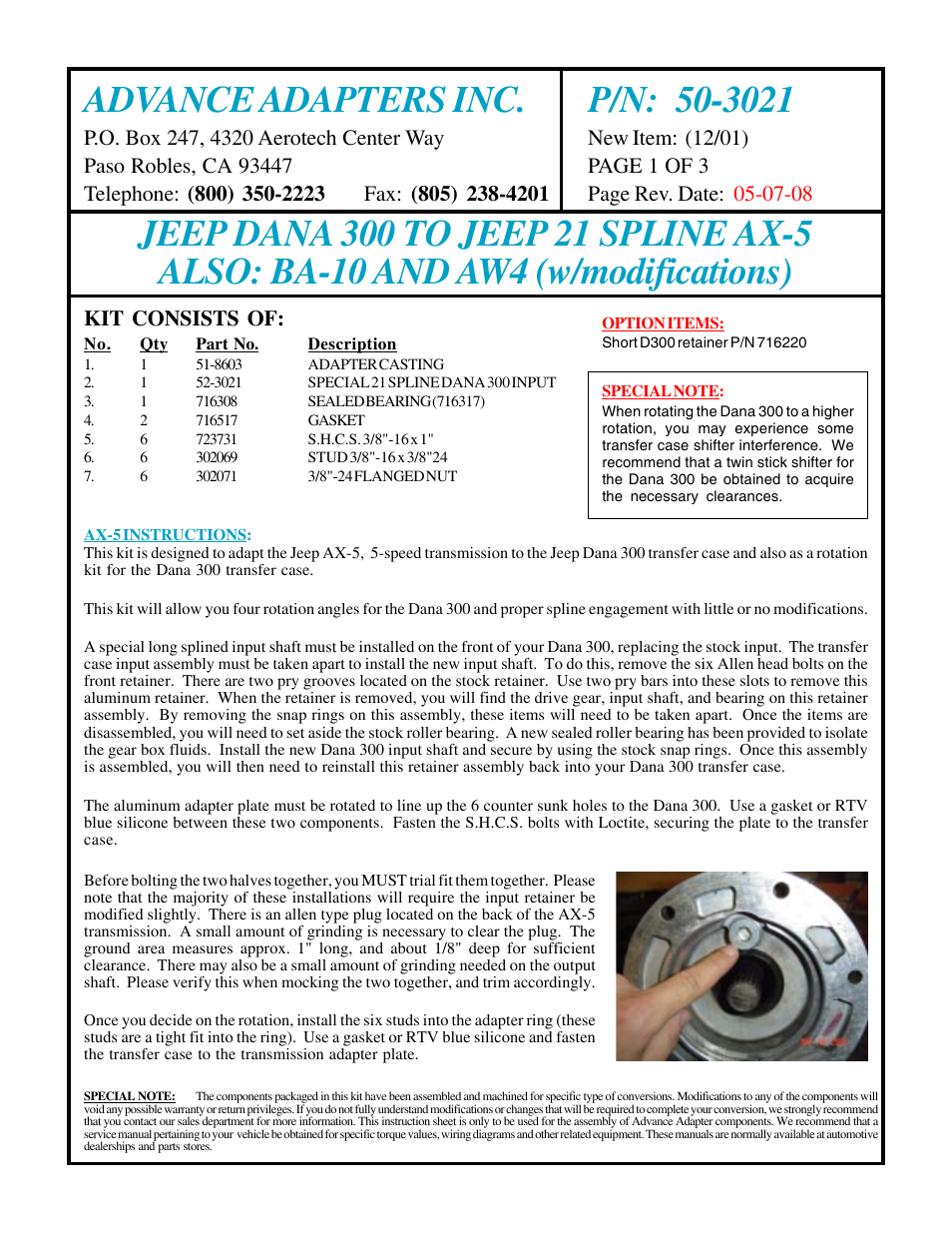 Advance Adapters 50-3021 User Manual | 3 pages