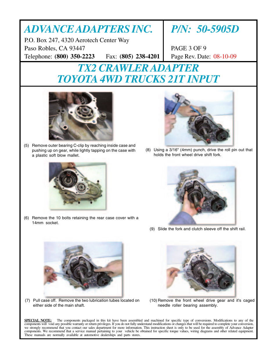 Tx2 crawler adapter toyota 4wd trucks 21t input | Advance Adapters 50-5905D User Manual | Page 3 / 9