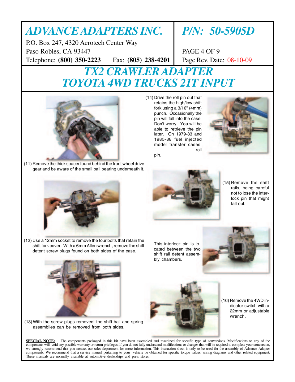 Tx2 crawler adapter toyota 4wd trucks 21t input | Advance Adapters 50-5905D User Manual | Page 4 / 9