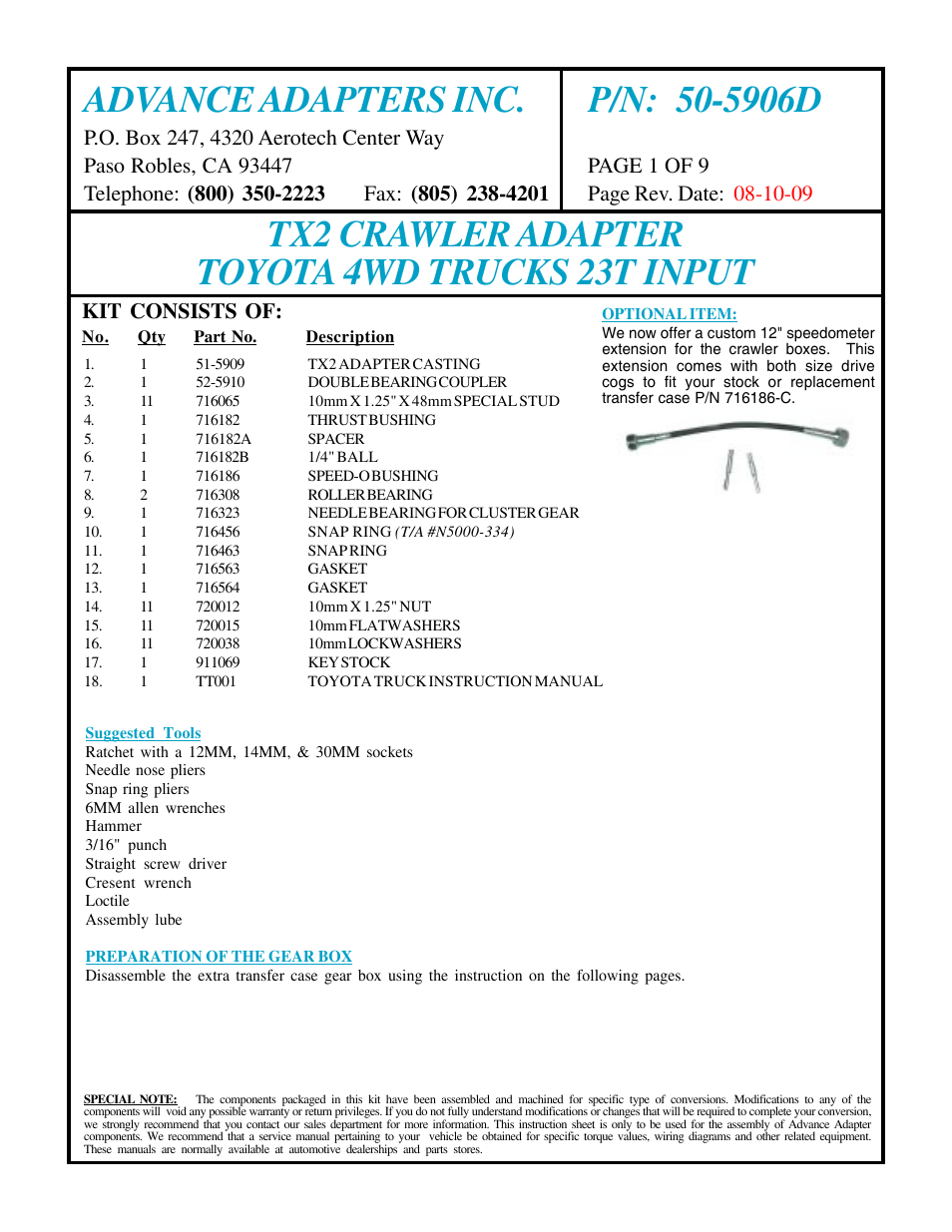 Advance Adapters 50-5906D User Manual | 9 pages