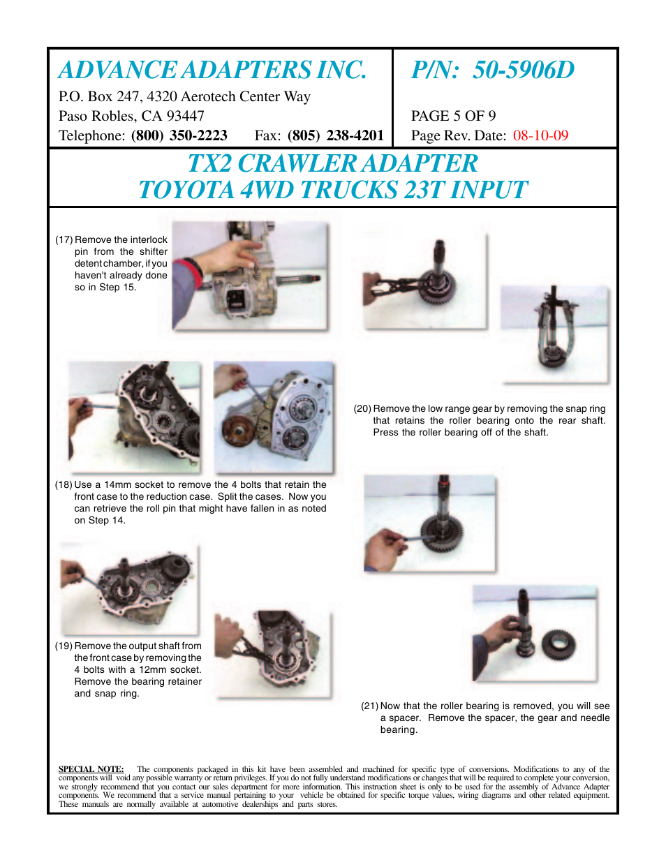 Tx2 crawler adapter toyota 4wd trucks 23t input | Advance Adapters 50-5906D User Manual | Page 5 / 9