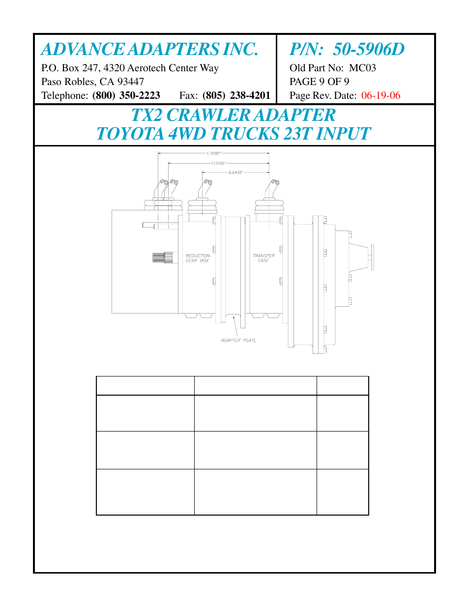 Tx2 crawler adapter toyota 4wd trucks 23t input | Advance Adapters 50-5906D User Manual | Page 9 / 9