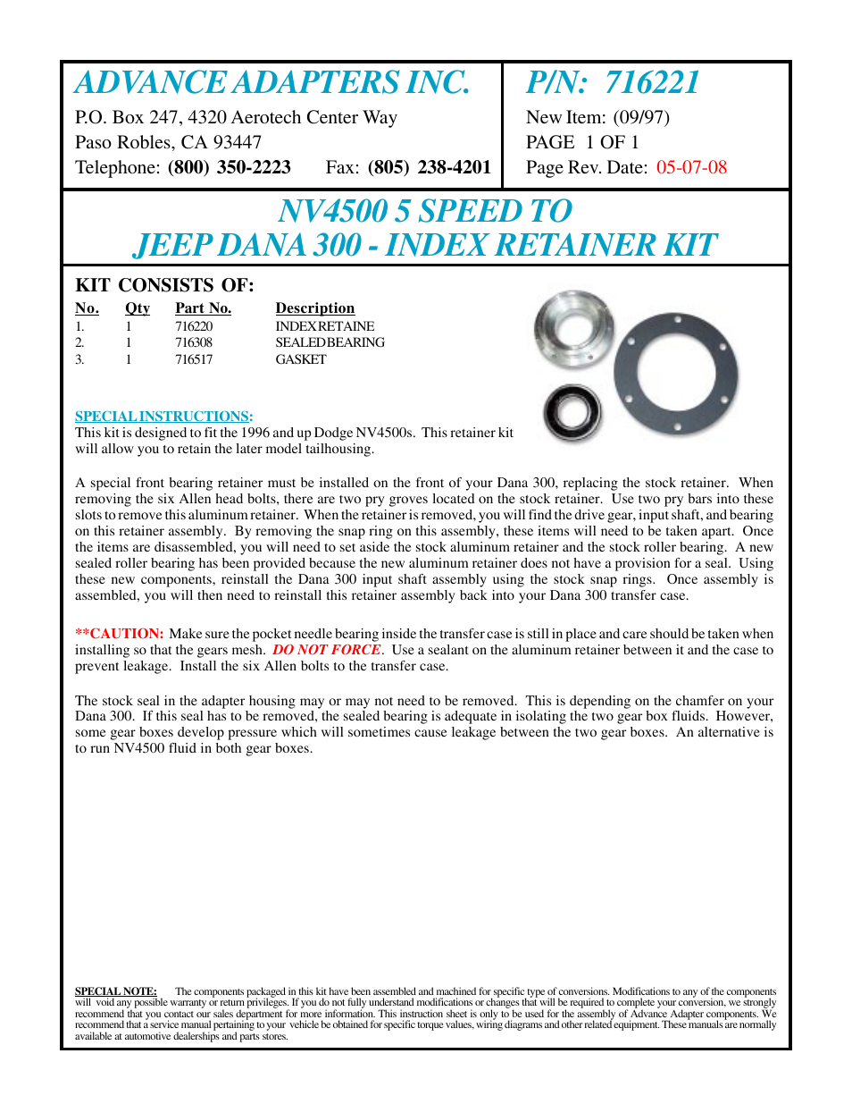 Advance Adapters 716221 User Manual | 1 page