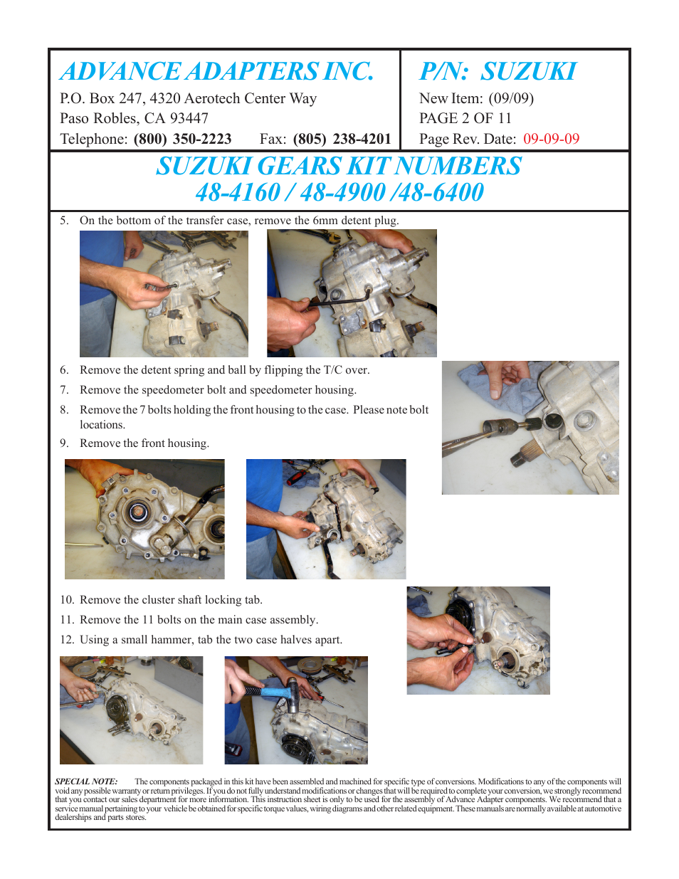 Advance adapters inc. p/n: suzuki | Advance Adapters 48-6400 User Manual | Page 2 / 11