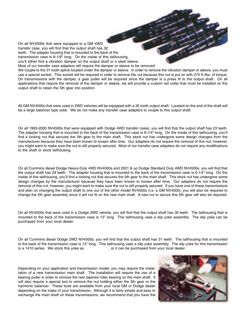 Nv4500 input & output shafts, Main shaft installation | Advance Adapters AX15 User Manual | Page 13 / 57