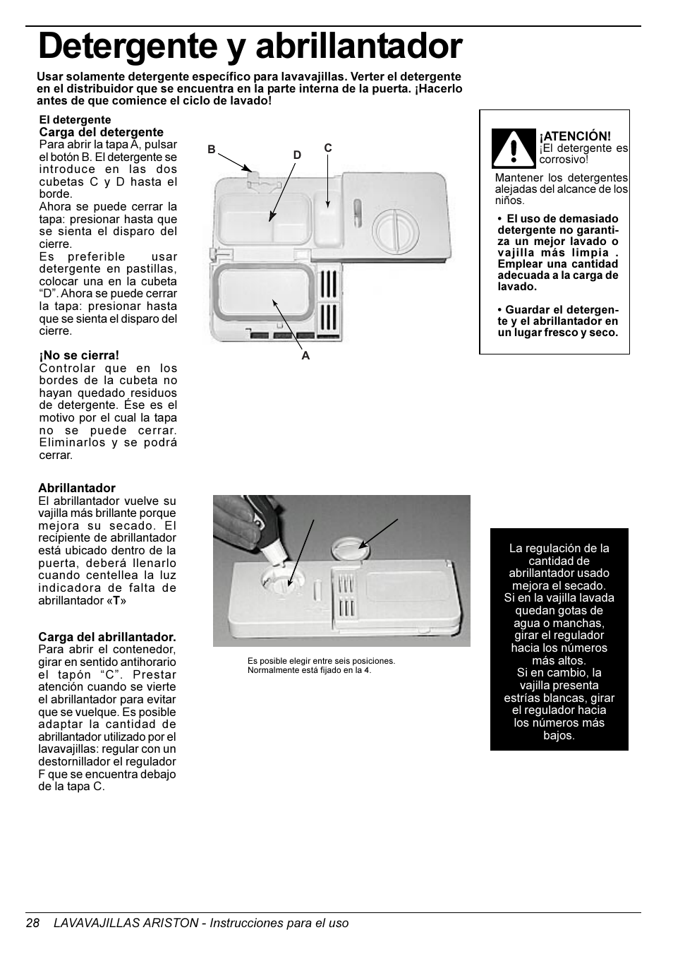 Detergente y abrillantador | Ariston LI 700 I User Manual | Page 30 / 36