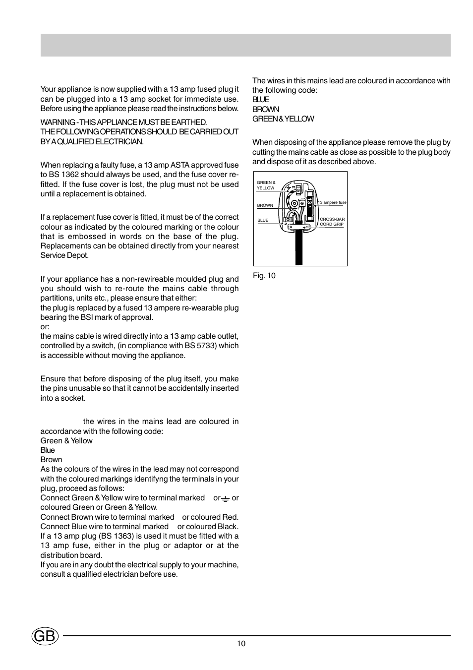 Electrical connection (figure 10) | Ariston S1200AUK User Manual | Page 11 / 12