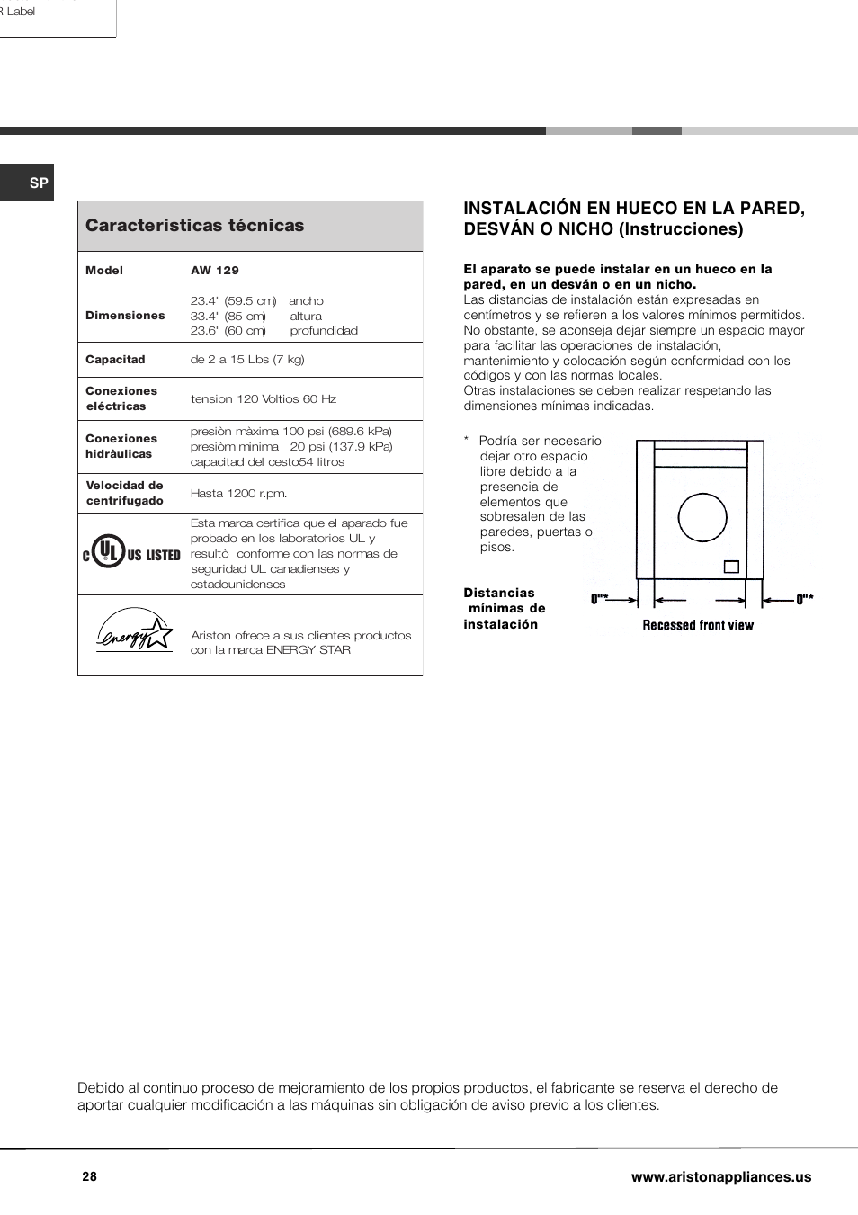 Ariston AW 129 User Manual | Page 28 / 72
