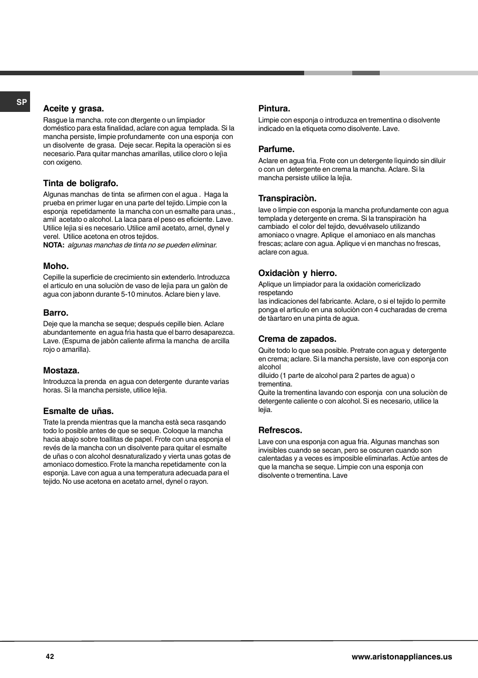 Ariston AW 129 User Manual | Page 42 / 72