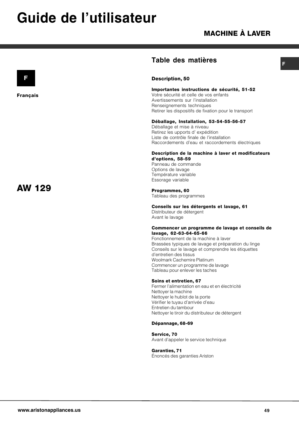 Ariston AW 129 User Manual | Page 49 / 72