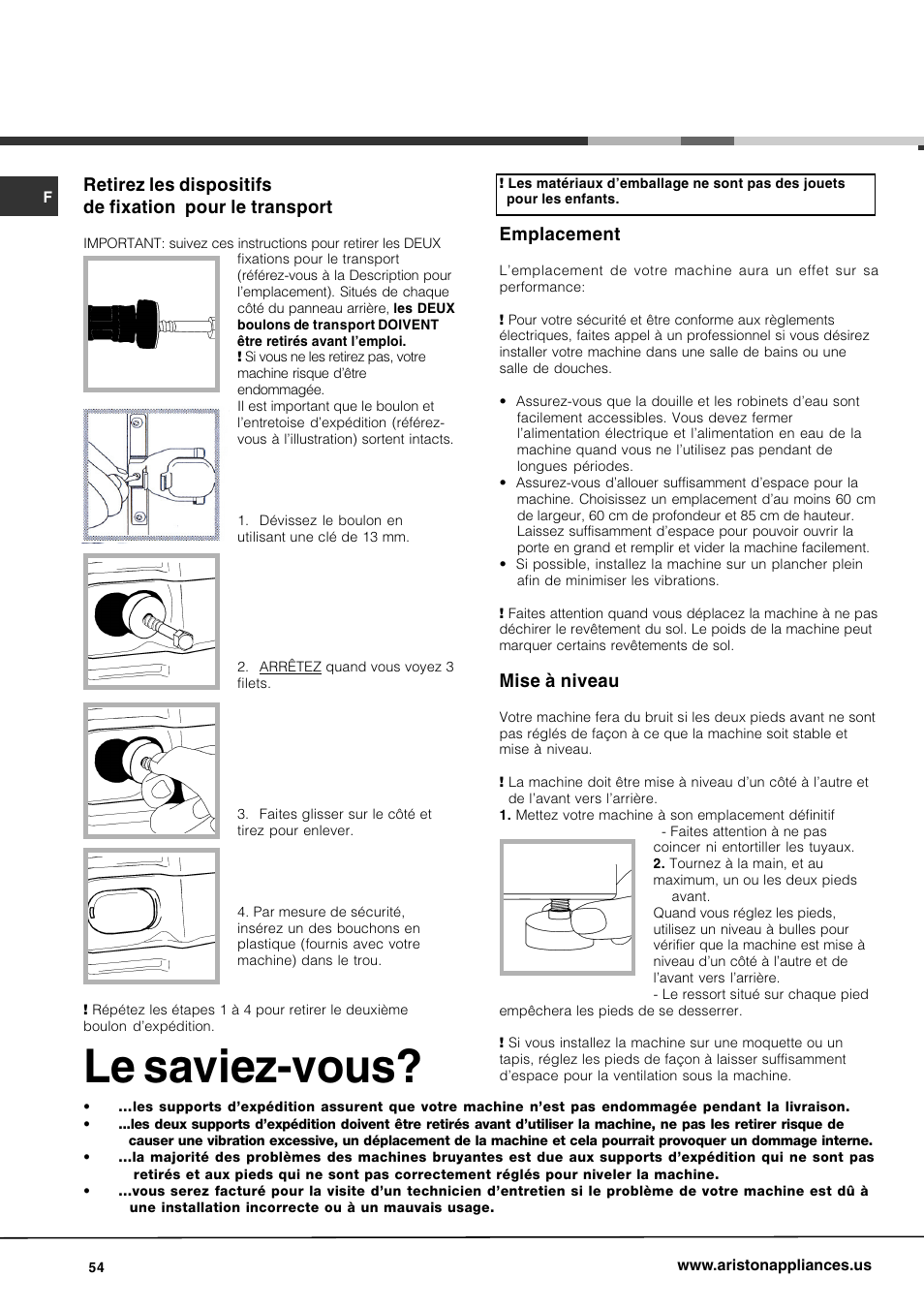 Le saviez-vous, Emplacement, Mise à niveau | Ariston AW 129 User Manual | Page 54 / 72