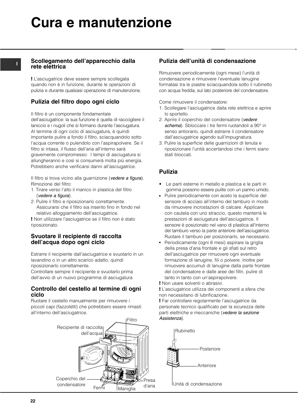 Cura e manutenzione | Ariston ASL70C User Manual | Page 22 / 84