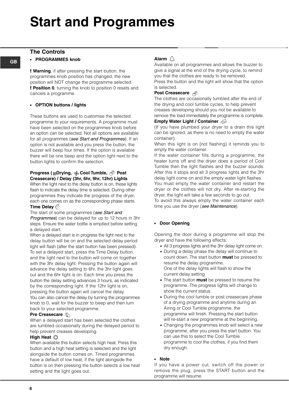 Start and programmes, The controls | Ariston ASL70C User Manual | Page 6 / 84
