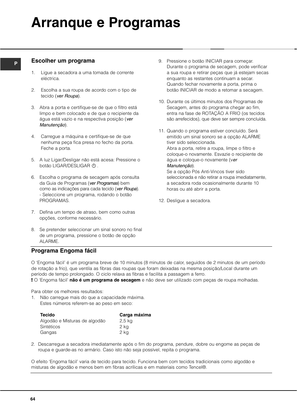 Arranque e programas | Ariston ASL70C User Manual | Page 64 / 84