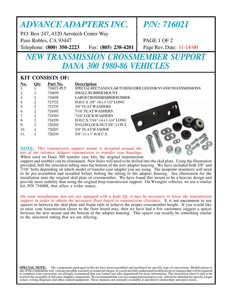 Advance Adapters 716021 User Manual | 2 pages