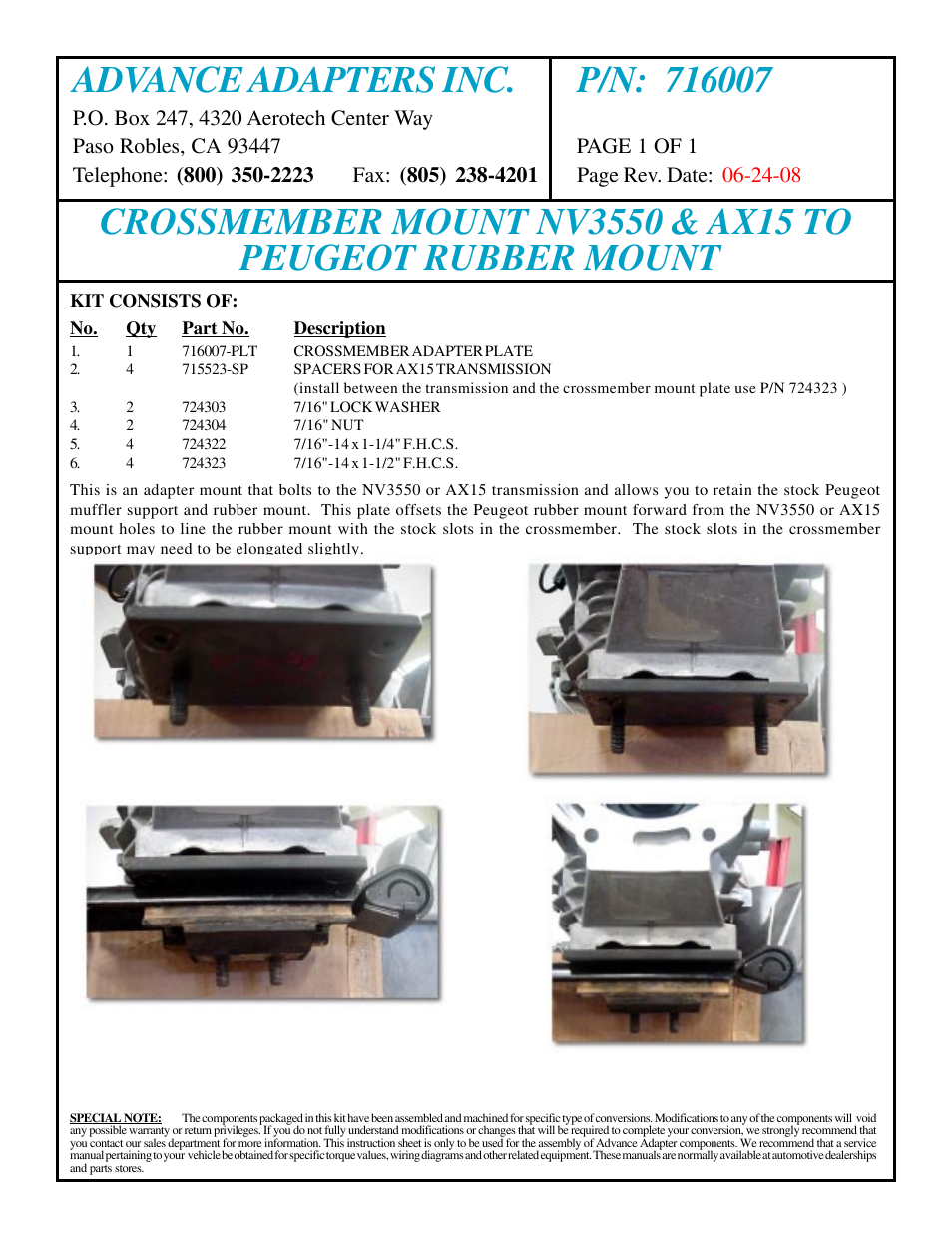 Advance Adapters 716007 User Manual | 1 page