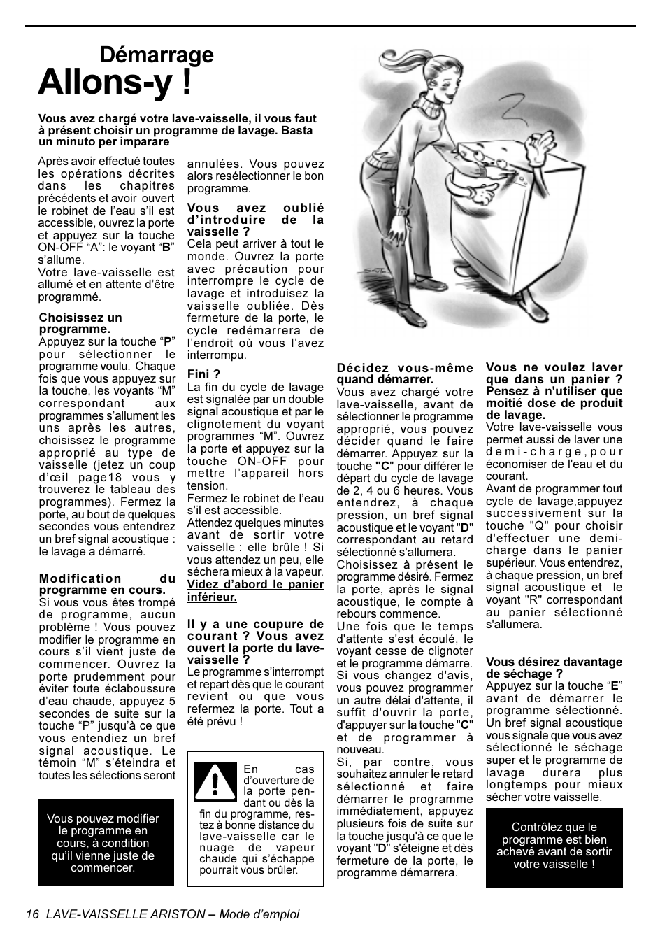 Allons-y, Démarrage | Ariston LI 700 I-S-X User Manual | Page 16 / 31