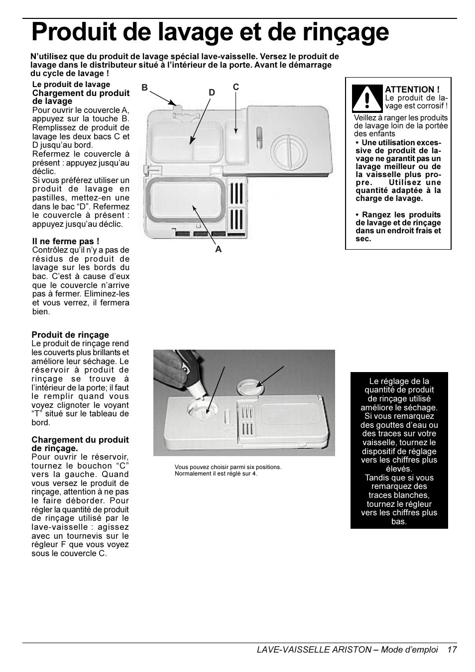 Produit de lavage et de rinçage | Ariston LI 700 I-S-X User Manual | Page 17 / 31